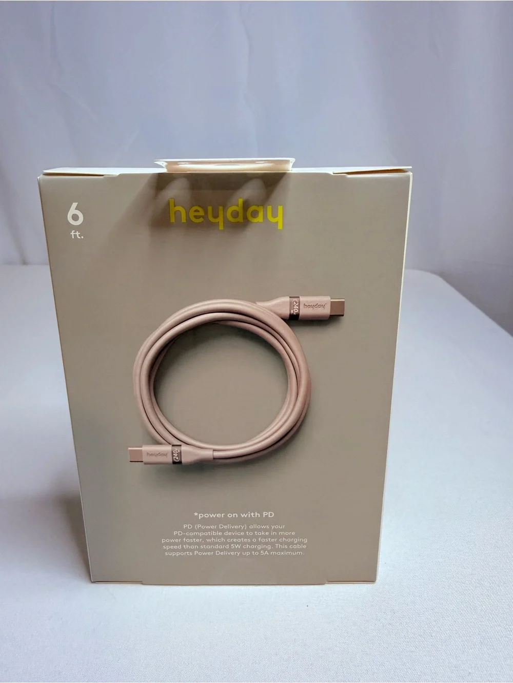 Heyday 6ft USB-C to USB-C Fast Charging Cable 240W PD Soft Touch NIB